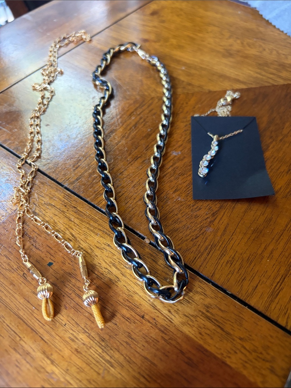 Gold and Black Chain,  Necklace with Crystal Pendant, eyeglass chain